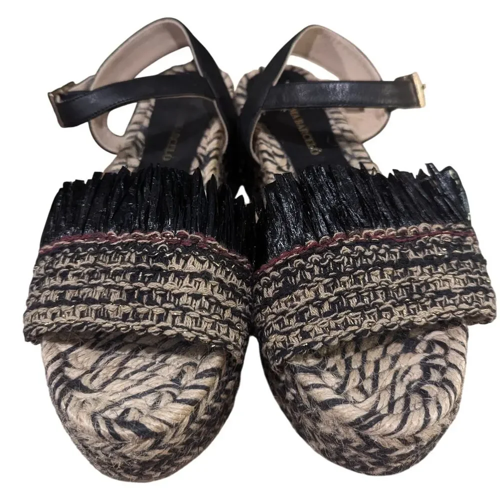Paloma Barcelo Raffia Woven Fringe Espadrille Platform Sandals Size 38 - Picture 3 of 6